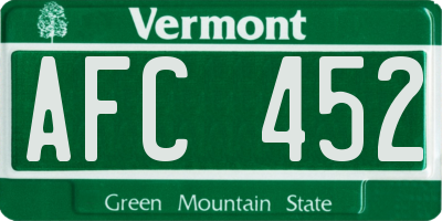 VT license plate AFC452