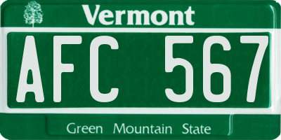 VT license plate AFC567
