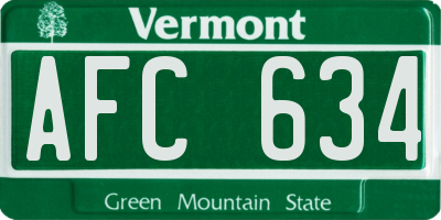 VT license plate AFC634
