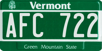 VT license plate AFC722