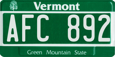 VT license plate AFC892