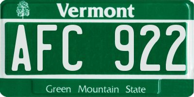 VT license plate AFC922