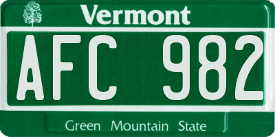 VT license plate AFC982