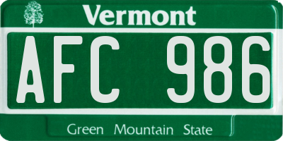 VT license plate AFC986