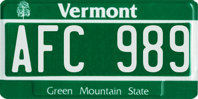VT license plate AFC989
