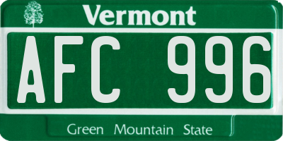 VT license plate AFC996