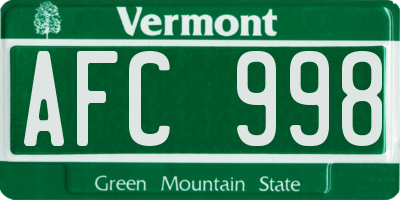VT license plate AFC998