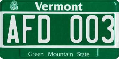 VT license plate AFD003