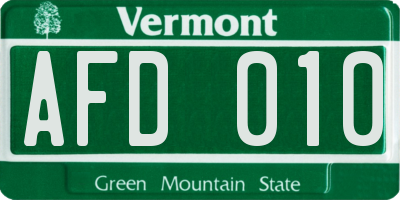VT license plate AFD010