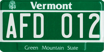 VT license plate AFD012