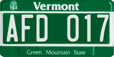 VT license plate AFD017