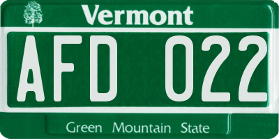 VT license plate AFD022
