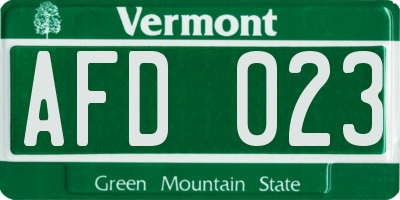 VT license plate AFD023
