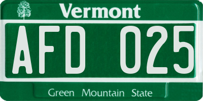 VT license plate AFD025