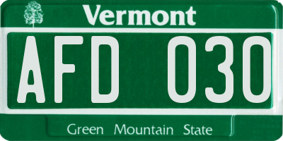 VT license plate AFD030