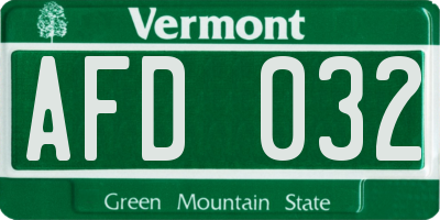 VT license plate AFD032