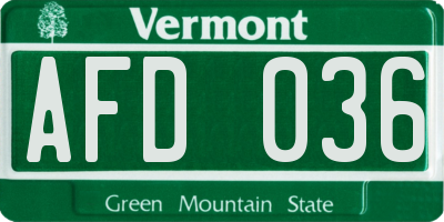 VT license plate AFD036