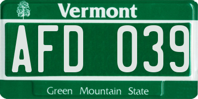 VT license plate AFD039