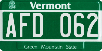 VT license plate AFD062