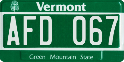 VT license plate AFD067