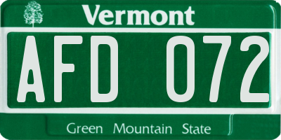 VT license plate AFD072
