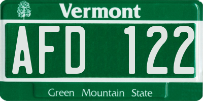 VT license plate AFD122