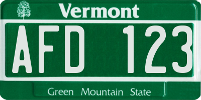 VT license plate AFD123