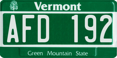 VT license plate AFD192