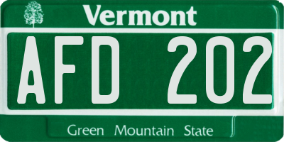 VT license plate AFD202