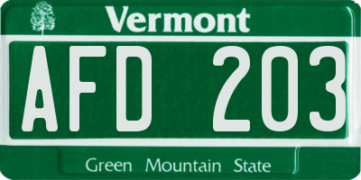 VT license plate AFD203