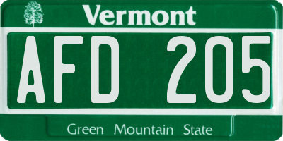 VT license plate AFD205
