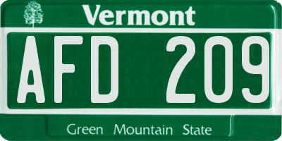 VT license plate AFD209