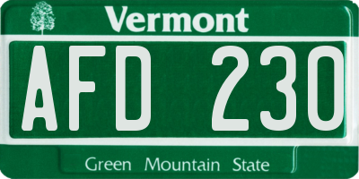 VT license plate AFD230