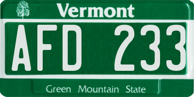 VT license plate AFD233