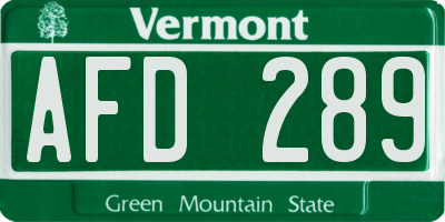 VT license plate AFD289