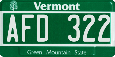 VT license plate AFD322