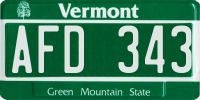 VT license plate AFD343