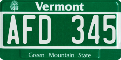 VT license plate AFD345