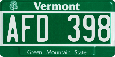 VT license plate AFD398