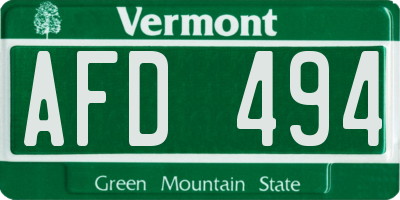 VT license plate AFD494