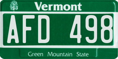 VT license plate AFD498