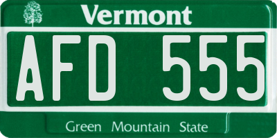 VT license plate AFD555