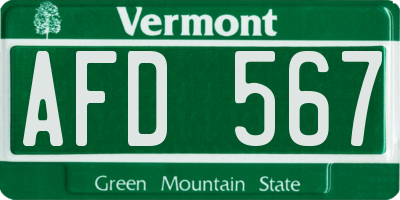 VT license plate AFD567