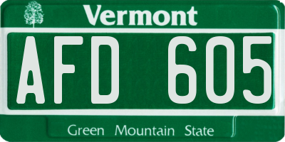 VT license plate AFD605