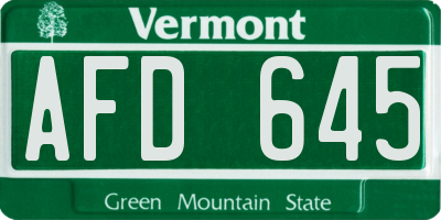 VT license plate AFD645