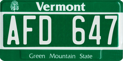 VT license plate AFD647