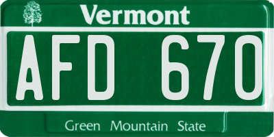 VT license plate AFD670