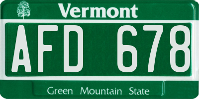 VT license plate AFD678