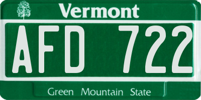 VT license plate AFD722