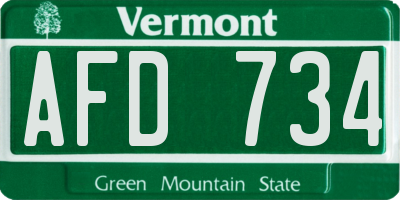 VT license plate AFD734